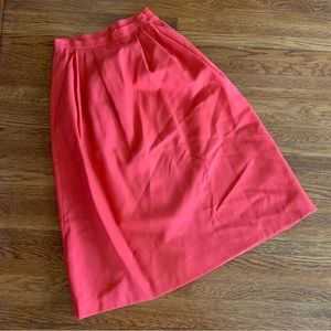 Vintage Bright Coral Knee Length High Waisted Pleated Skirt